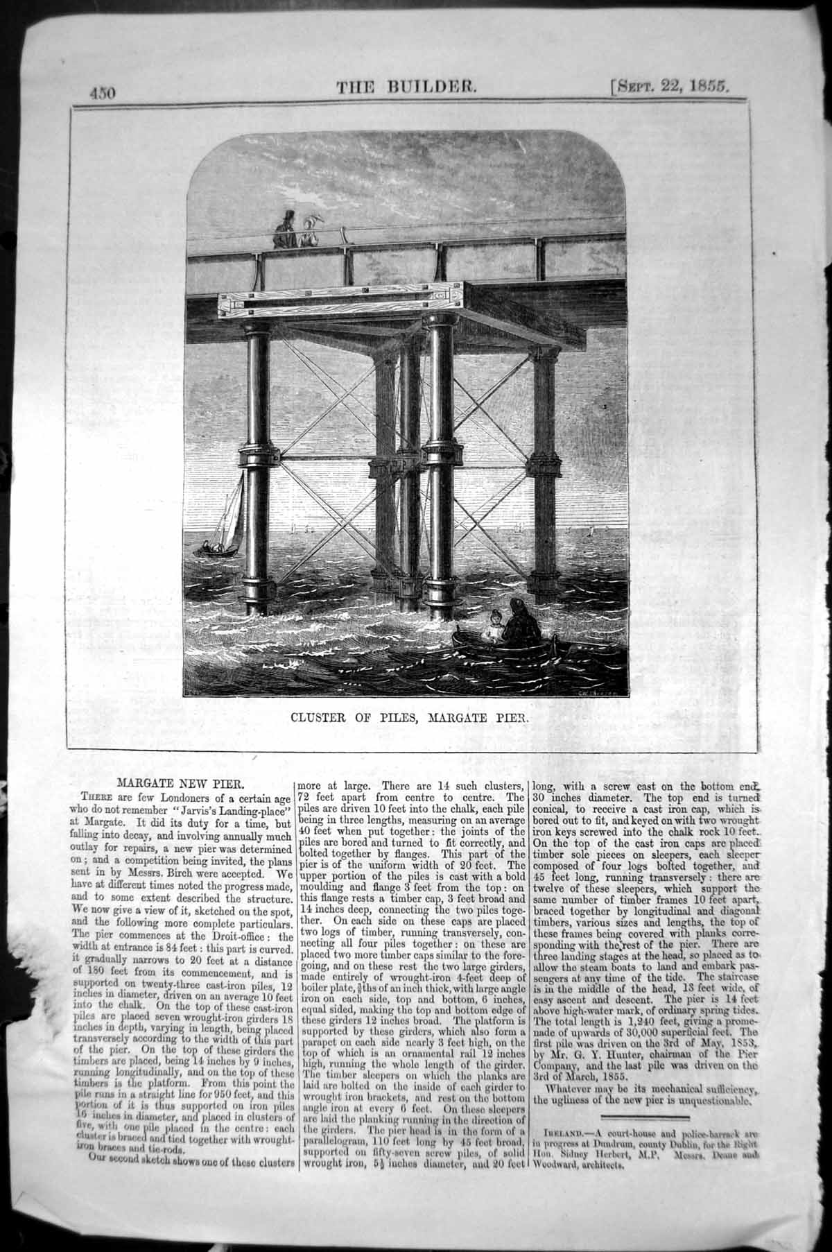 Antique Old Print Cluster Piles Margate Pier England Engineering 1855 Builder