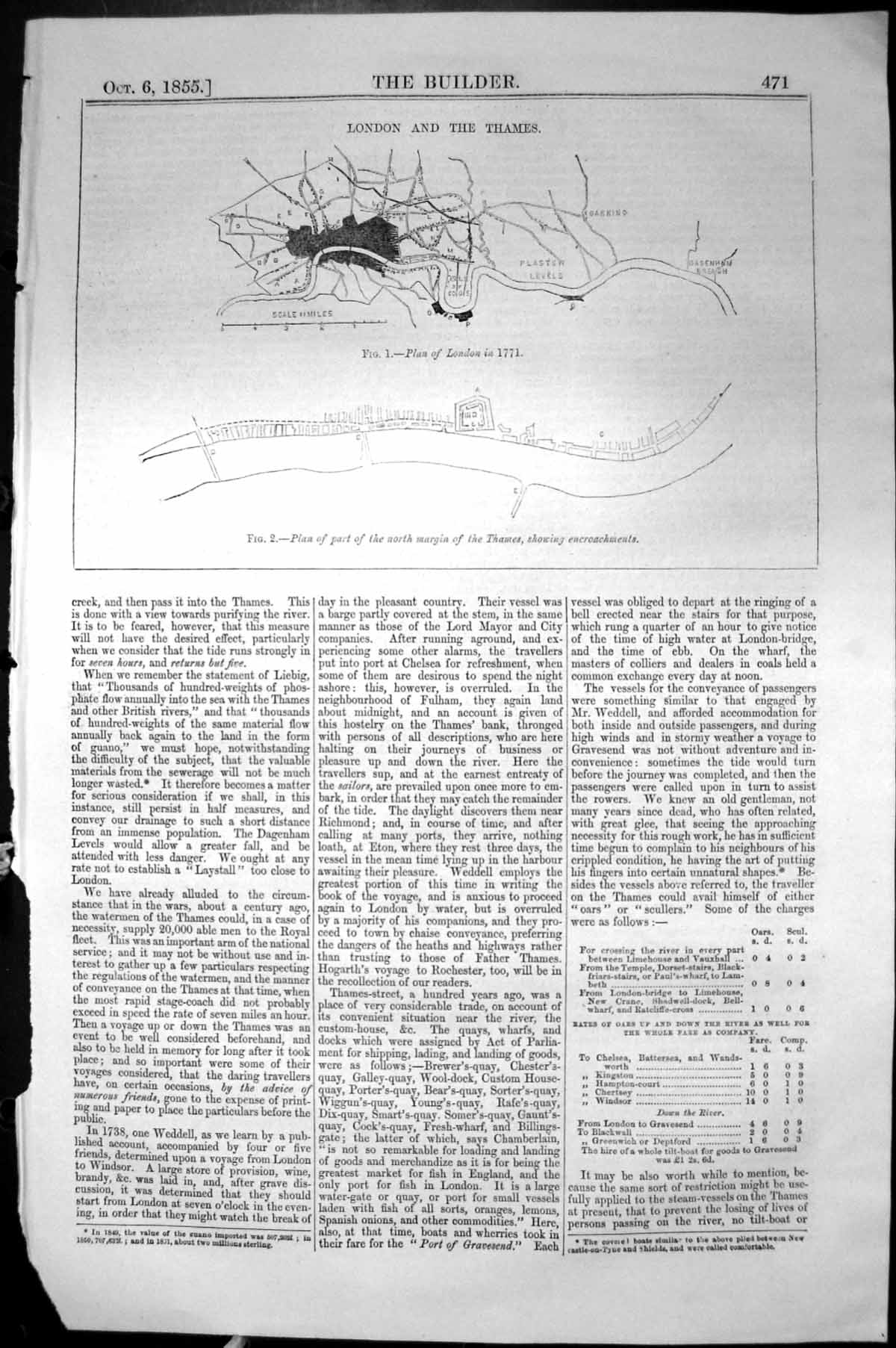 Original Old Antique Print Plan London River Thames England 1855 Builder 19th