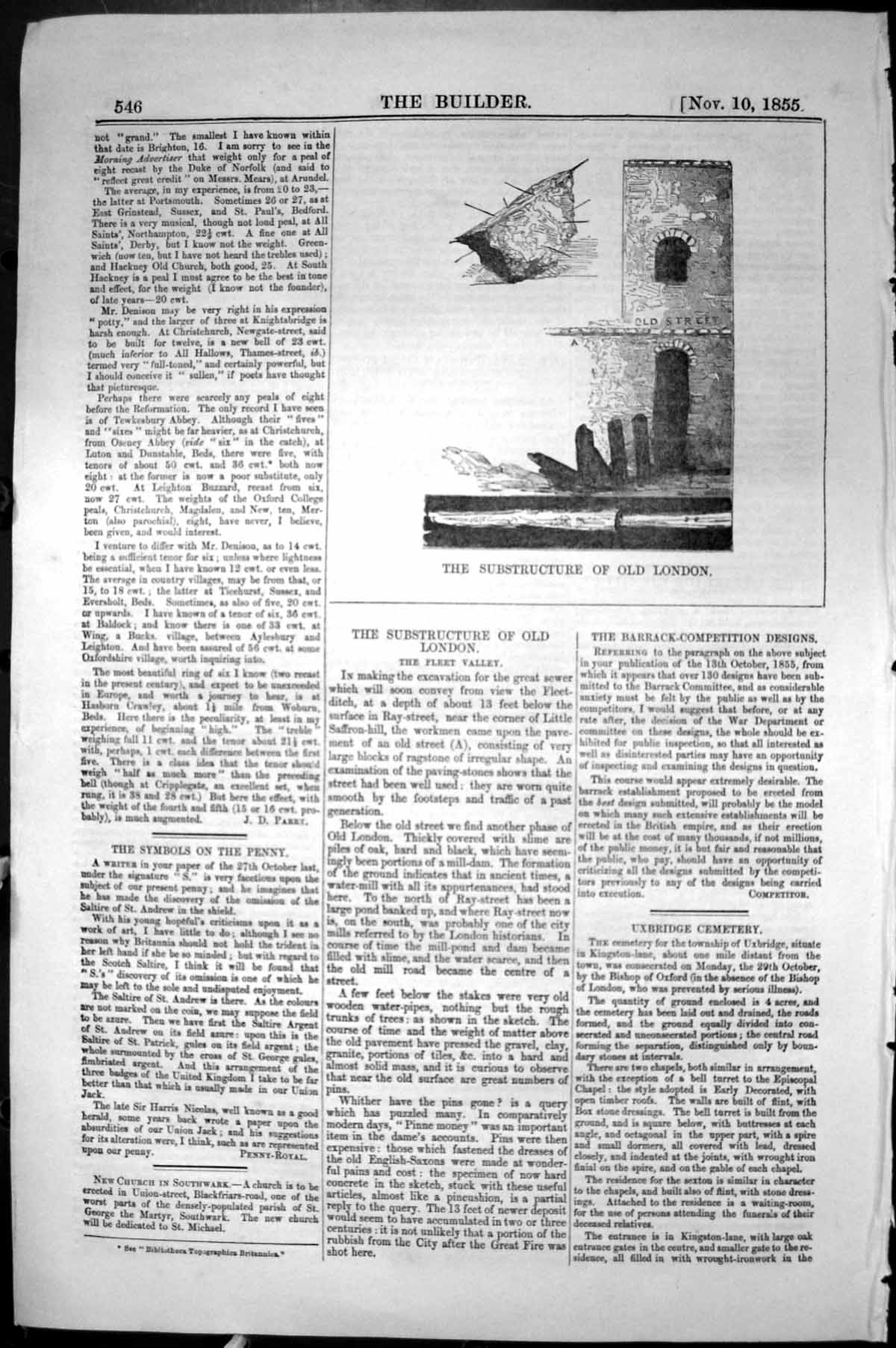 Old Antique Print Substructure London Fleet Valley England 1855 Builder 19th