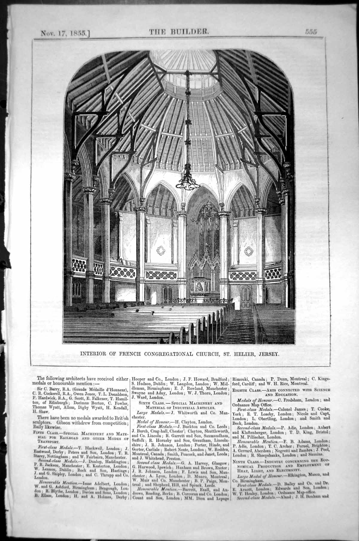 Old Interior French Congregational Church St. Helier Jersey Architect