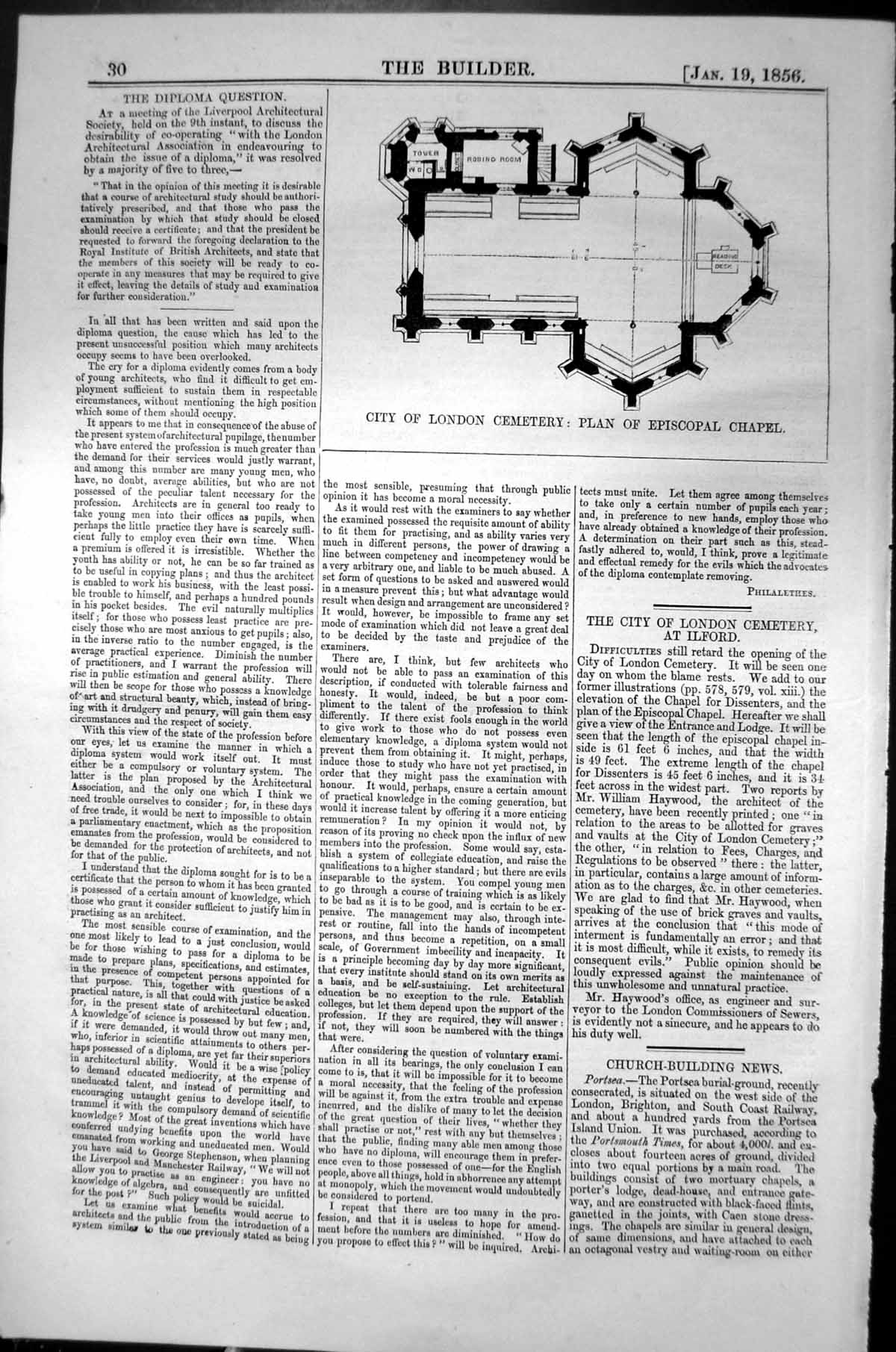 Old Plan Episcopal Chapel City London Cemetery Architecture 1856 Buil Victorian