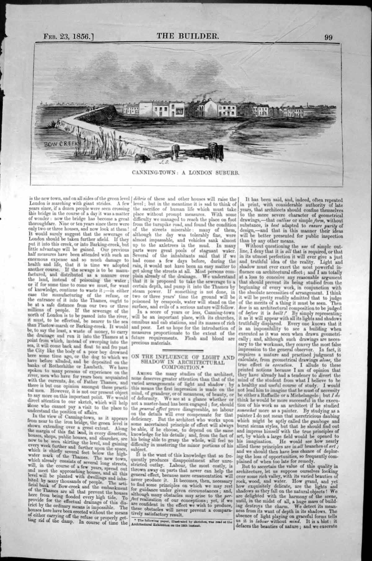Old Print Canning Town London Suburb Bow Creek Architecture 1856 Builder 19th