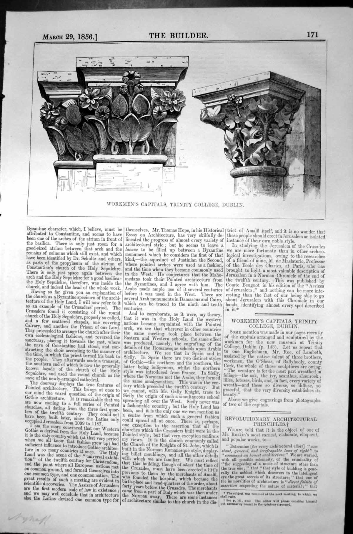 Old Workmen'S Capitals Trinity College Dublin Ireland Architecture 18 19th