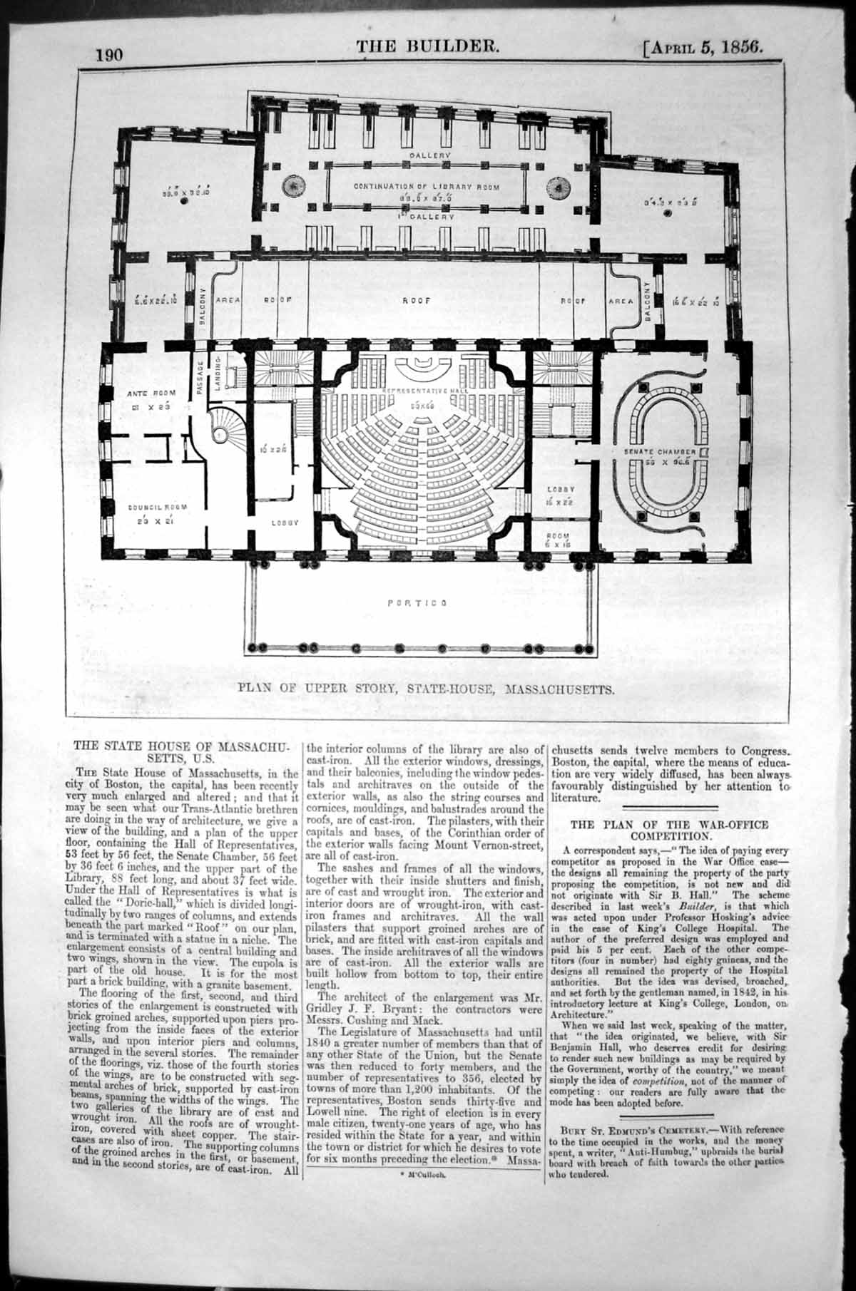 Old Plan Upper Story State House Massachusetts Architecture 1856 Buil Victorian
