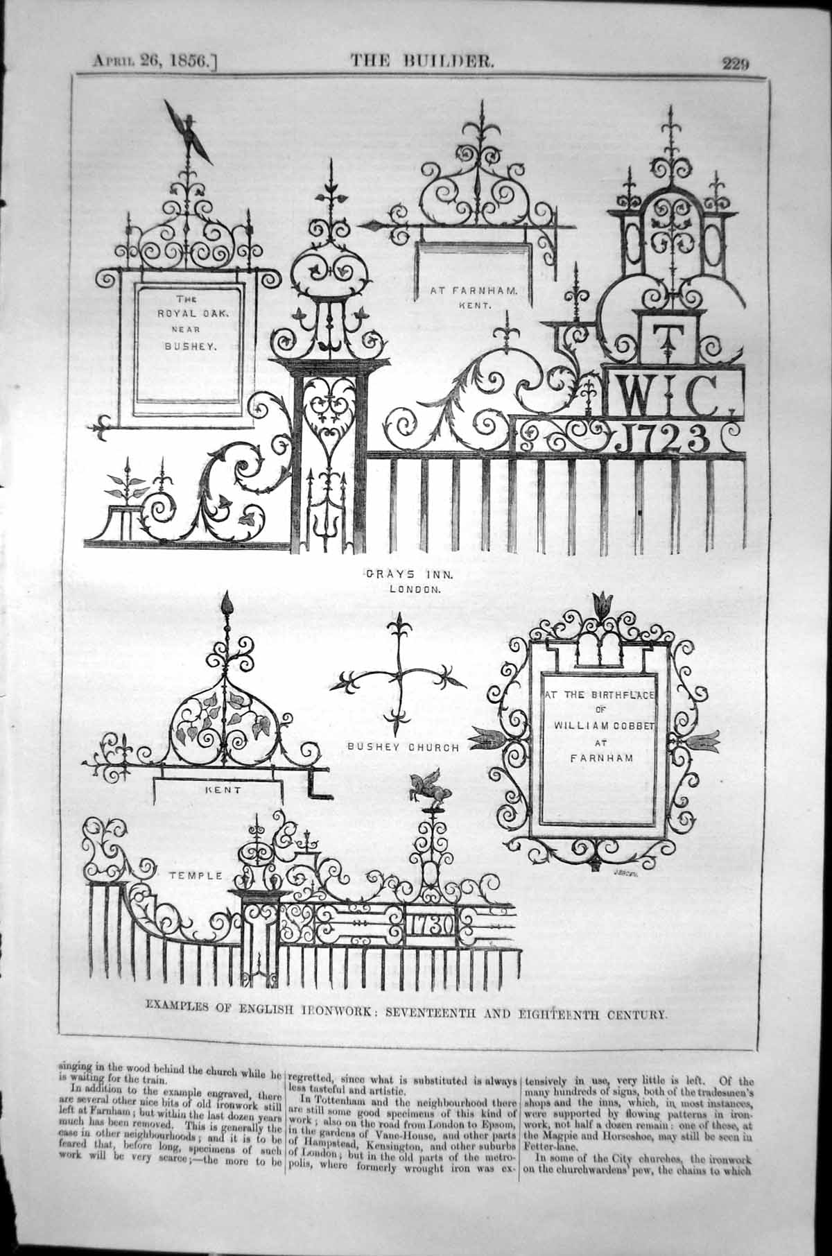 Old English Ironwork Grays Inn London Bushey Church Architecture 1856 Victorian