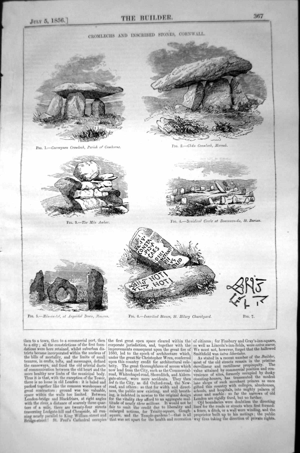 Old Cromlechs Stones Cornwall Druidical Circle Hilary Architecture 18 19th