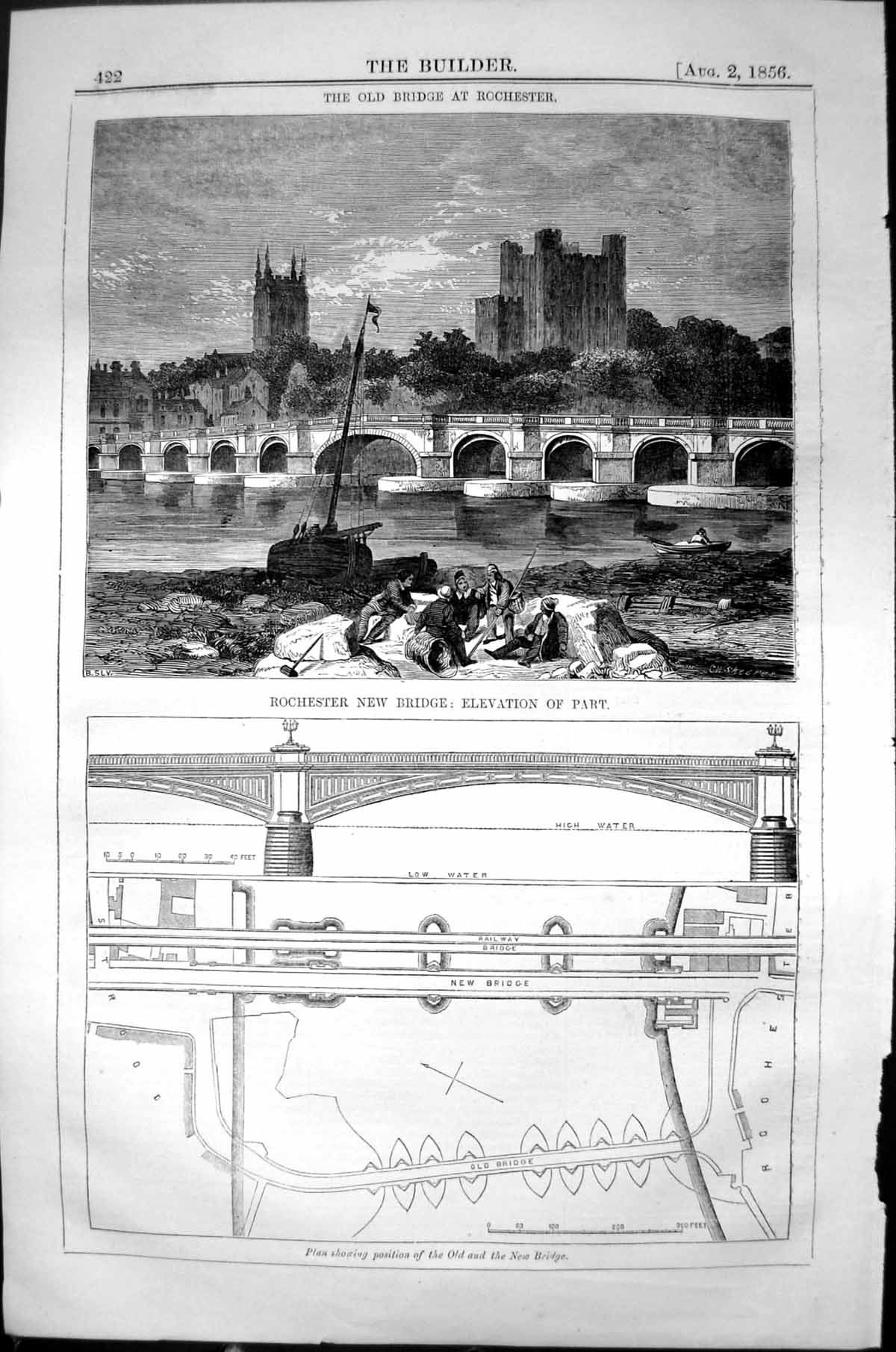 Antique Old Print Bridge Rochester Elevation Plan Architecture 1856 Builder