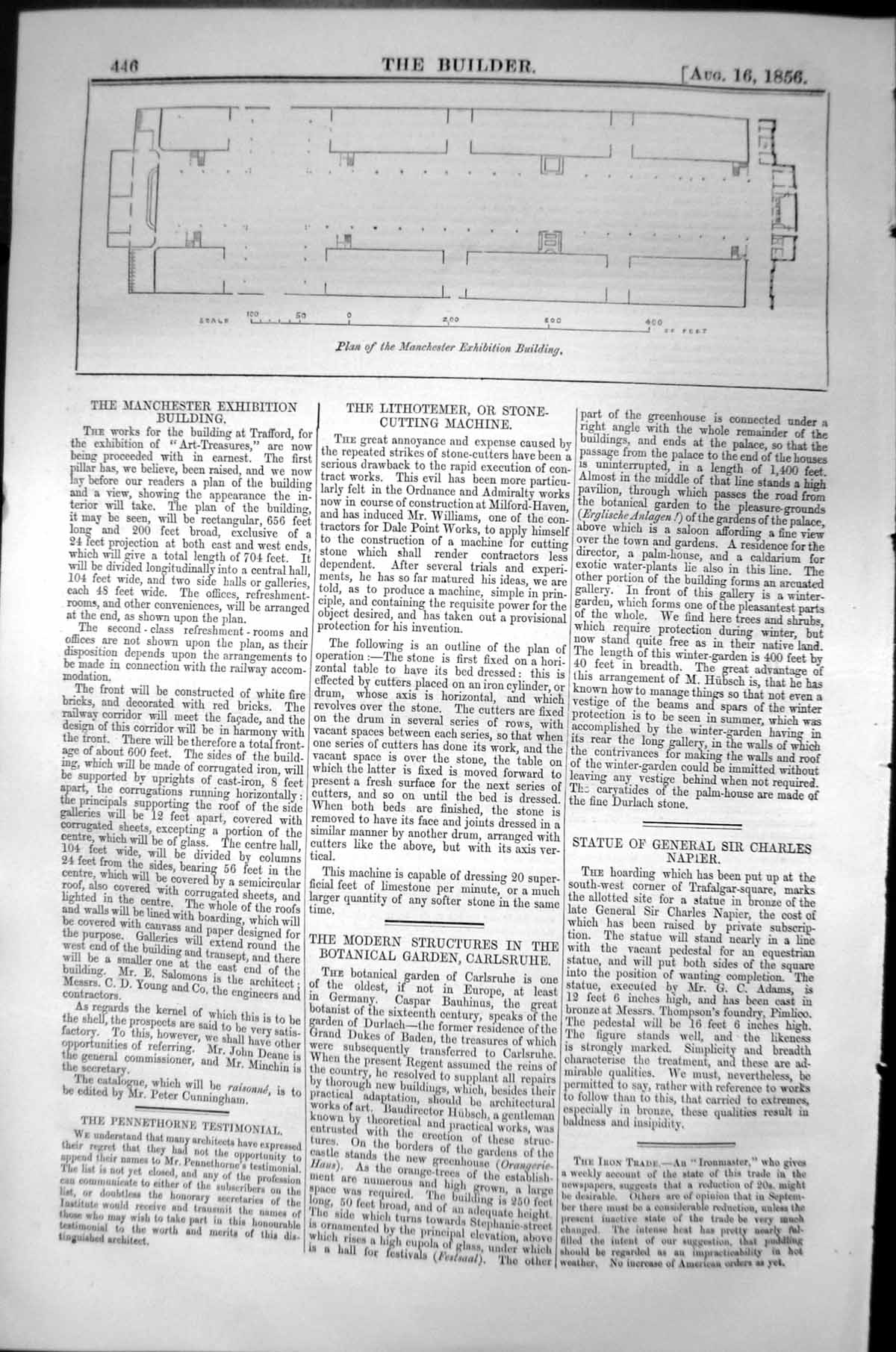 Antique Print Plan Manchester Exhibition Building Architecture 1856 Builder