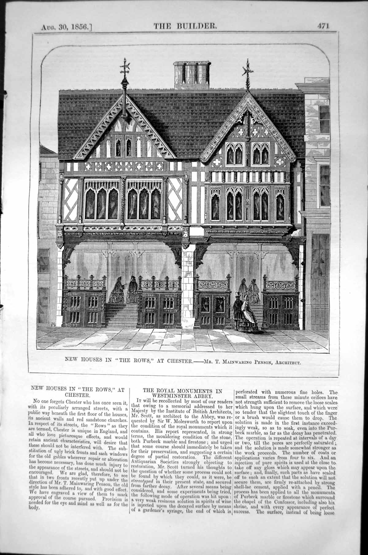 Old Print Houses Rows Chester Mainwaring Penson Architecture 1856 Builder 19th