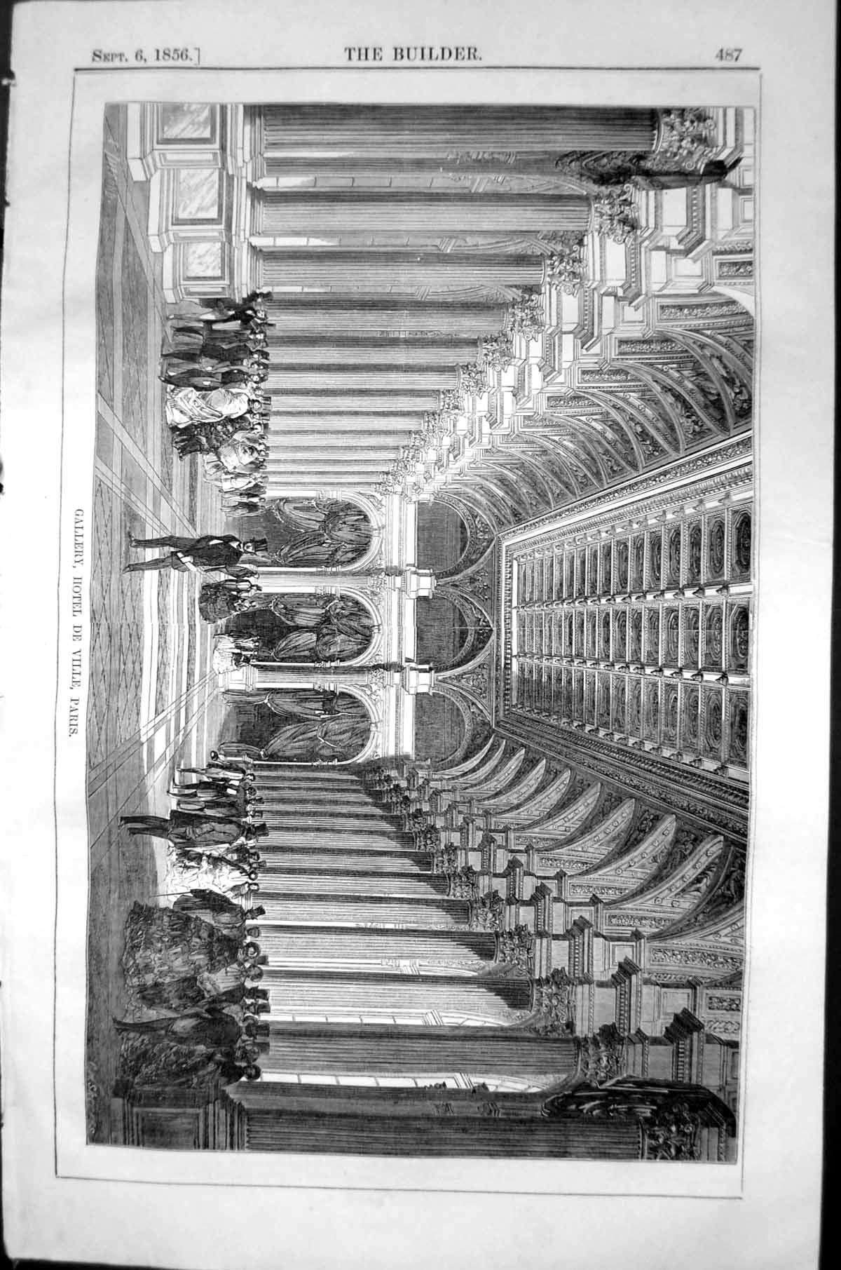 Antique Print Gallery Hotel De Ville Paris France Architecture 1856 Builder