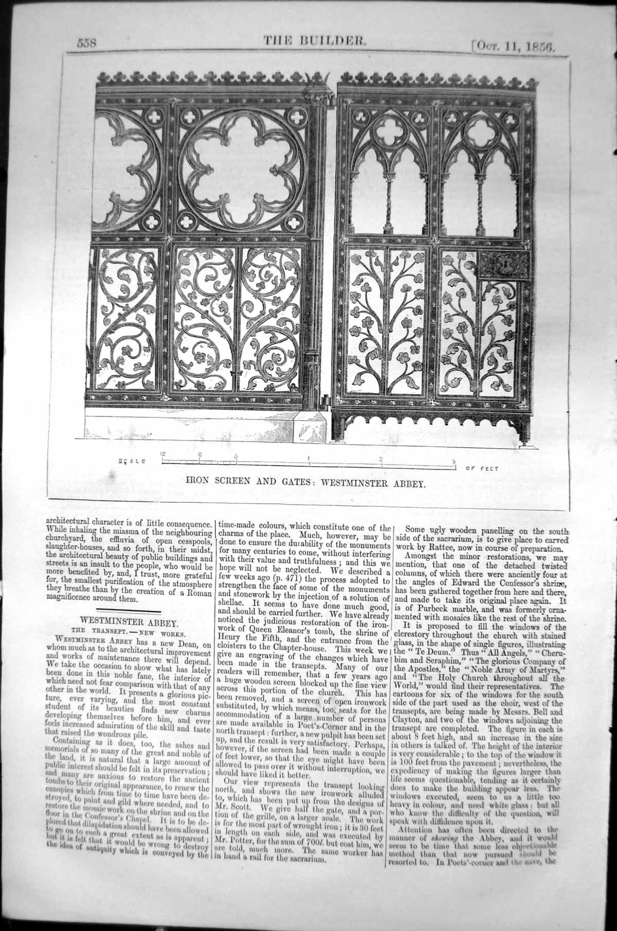 Antique Print Iron Screen Gates Westminster Abbey Architecture 1856 Builder