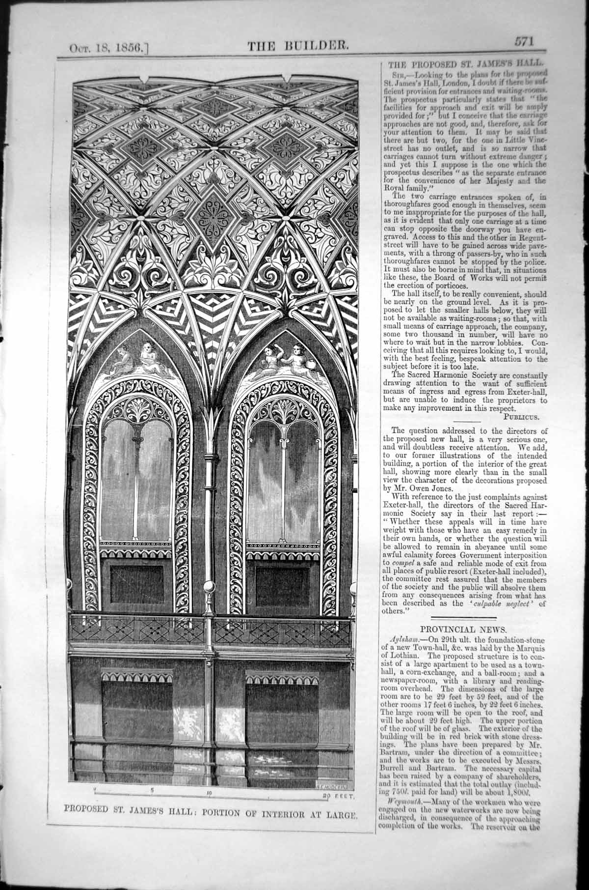 Old Proposed St. James'S Hall Portion Exterior Large Architecture 185 Victorian