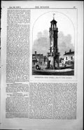 Original Old Antique Print Aberystwith Clock Tower E Trevor Owen Architect 1857