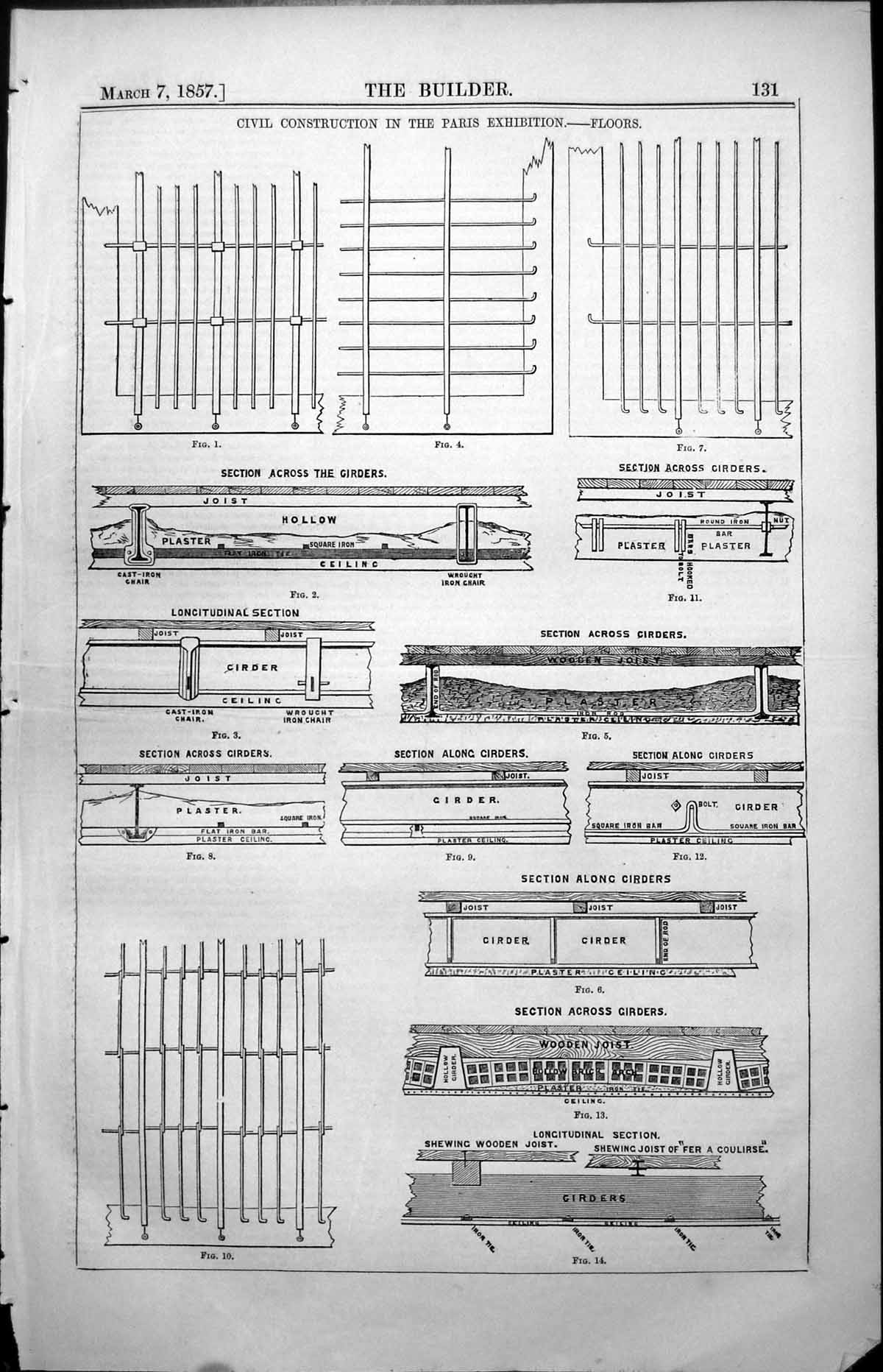 Old Print Civil Construction Paris Exhibition Section Girders Wooden Joist 1857