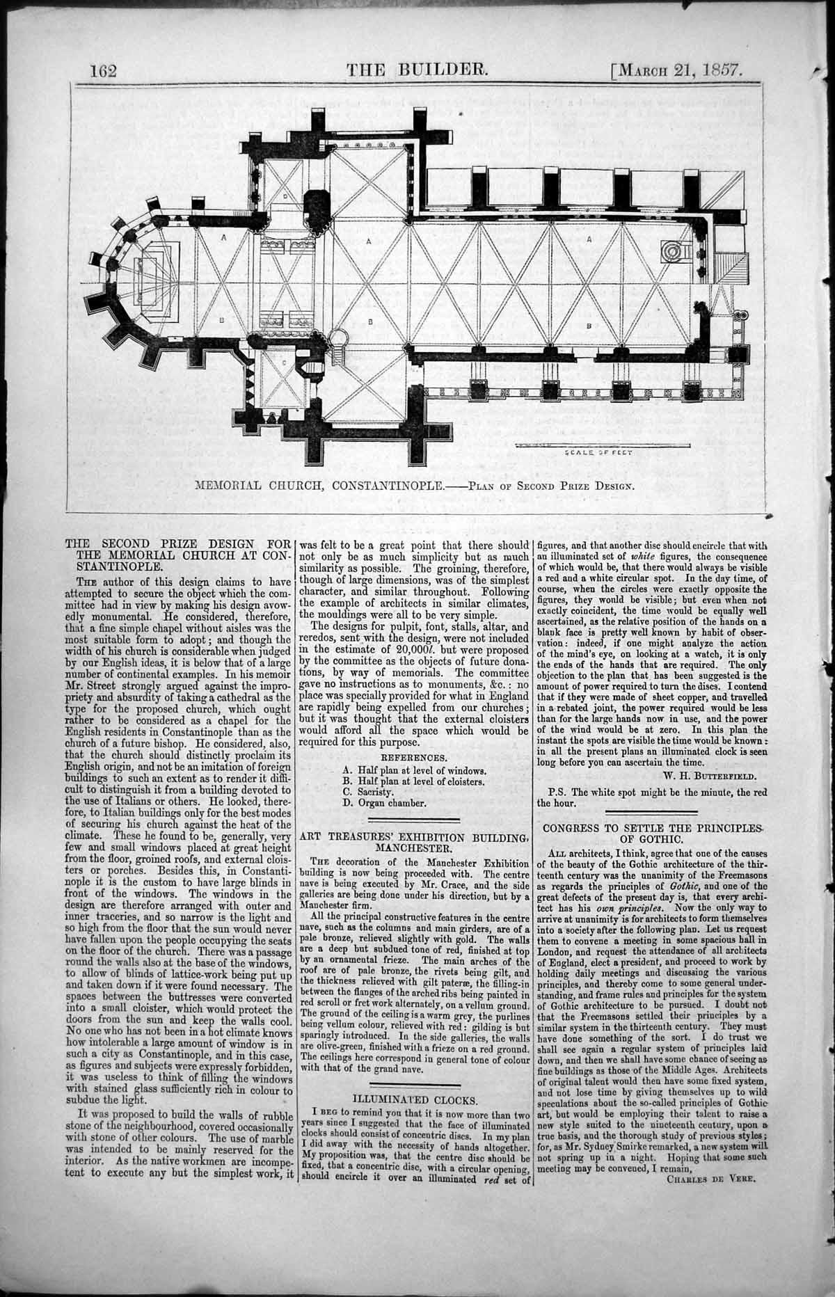 Antique Print Plan Second Prize Design Memorial Church Constantinople 1857 19th