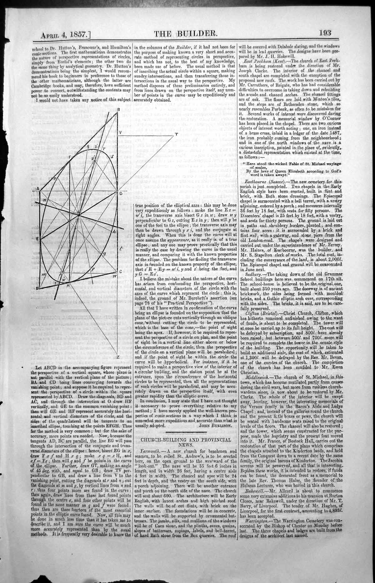 Antique Old Print Diagram Perspective Circles Euclids Elements Dr Hutton 1857