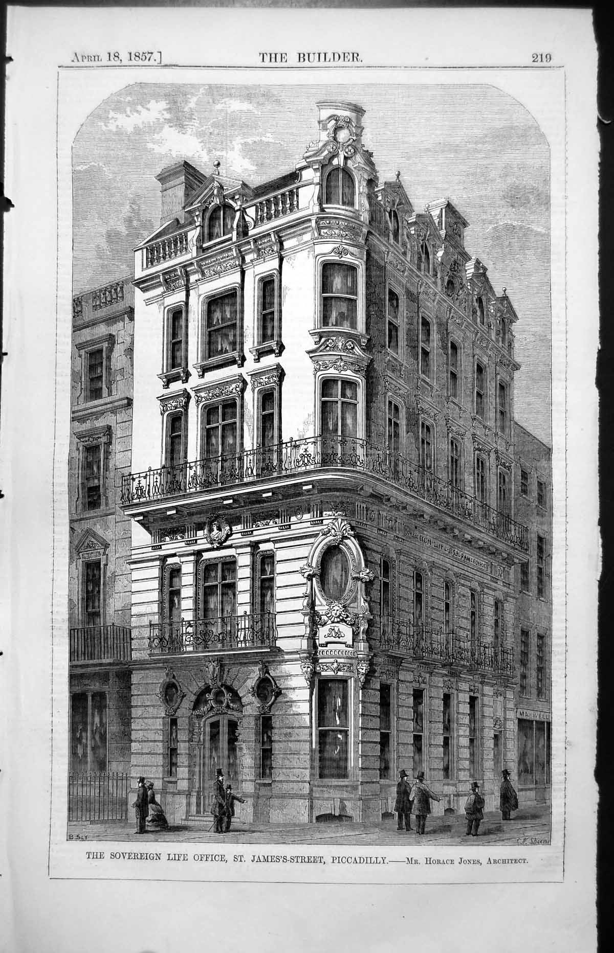 Print Sovereign Life Office St James'S Street Piccadilly Horace Jones Arch 1857
