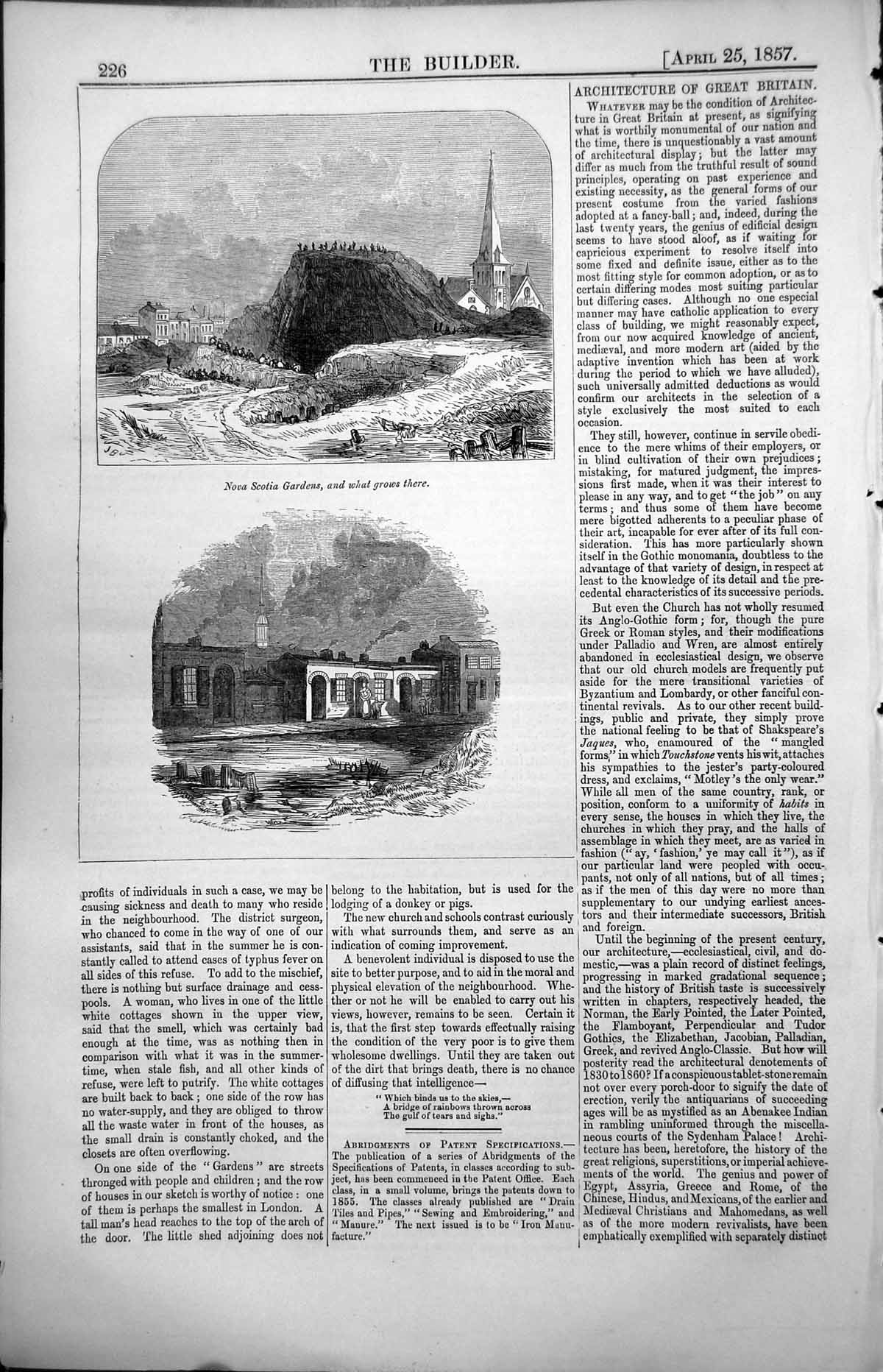 Antique Old Print Nova Scotia Gardens What Grows There Mount Smell Poor 1857