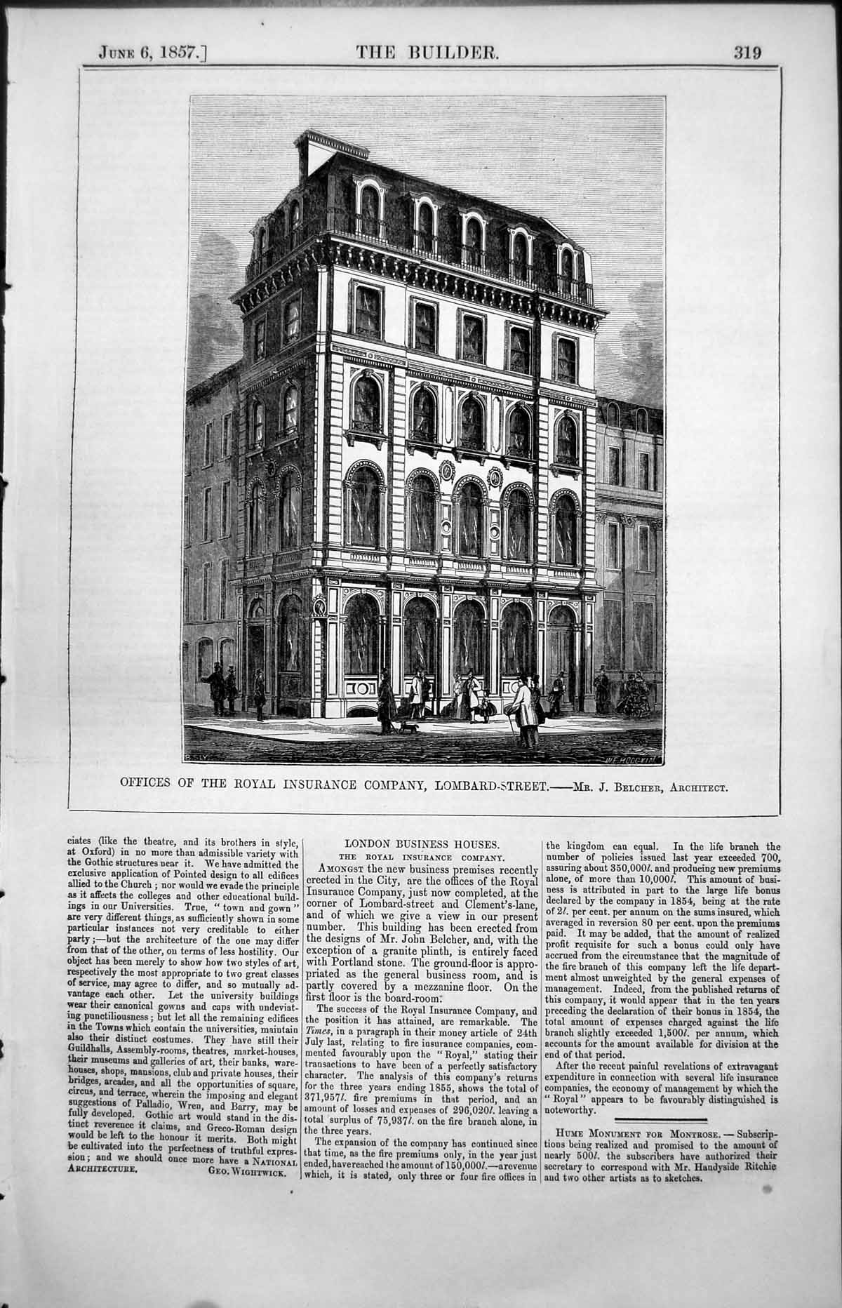 Old Offices Royal Insurance Co Lombard Street J Belcher Architect 1857 19th