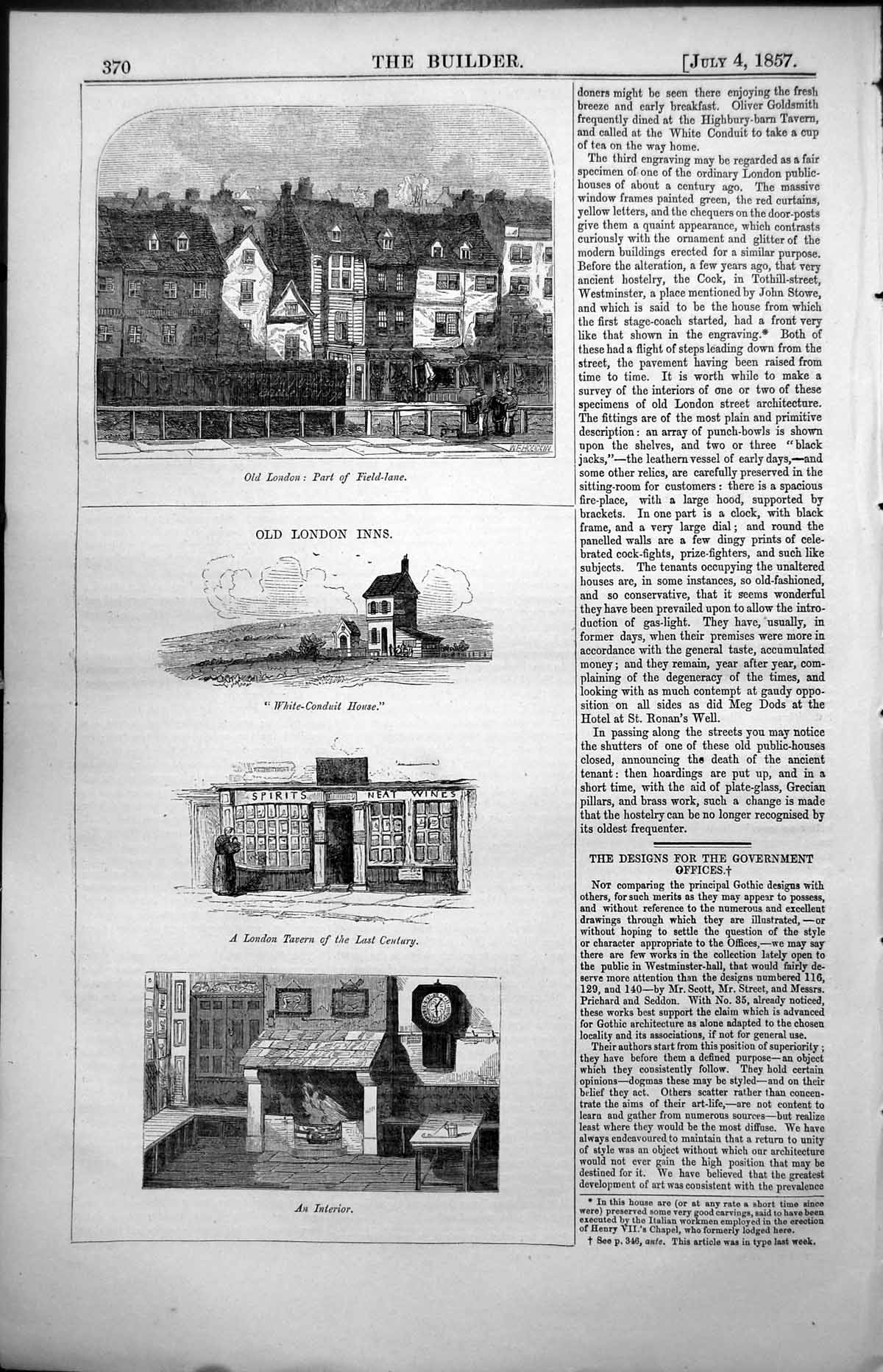 Old Print London Field Lane Inns White Conduit House Tavern Interior 1857 19th