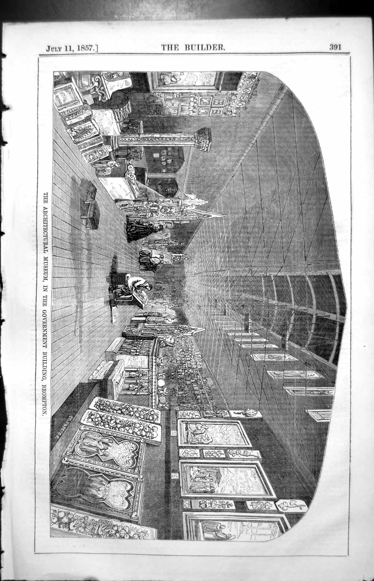 Old Antique Print Architectural Museum Government Building Brompton 1857 19th