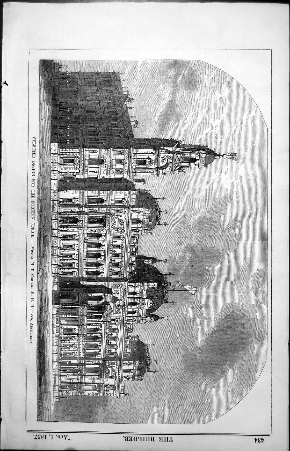 Old Print Selected Design Foreign Office Messrs Coe & H Hofland Architects 1857