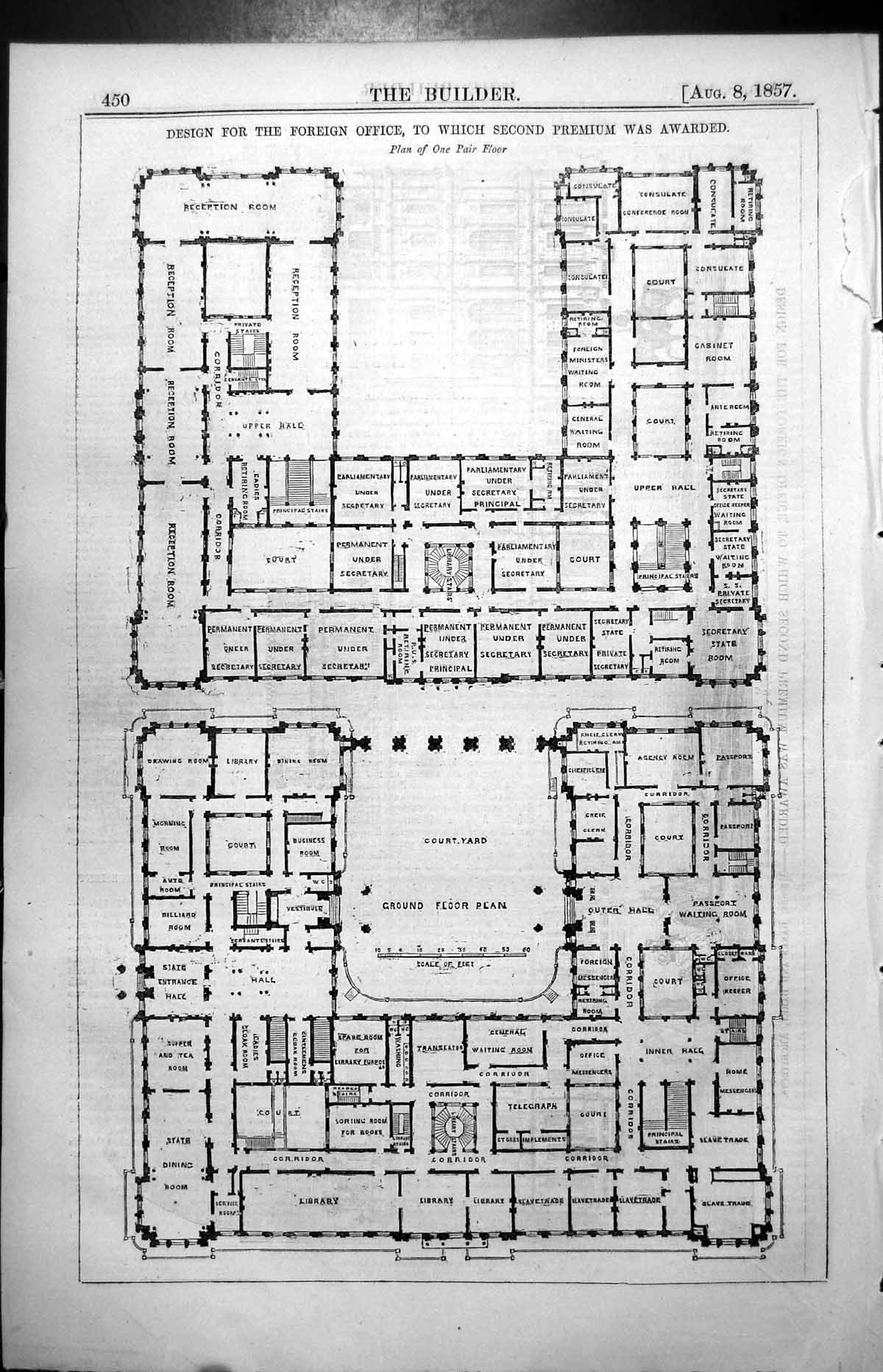 Antique Print Design Foreign Office Plan One Pair Floor Second Premium 1857