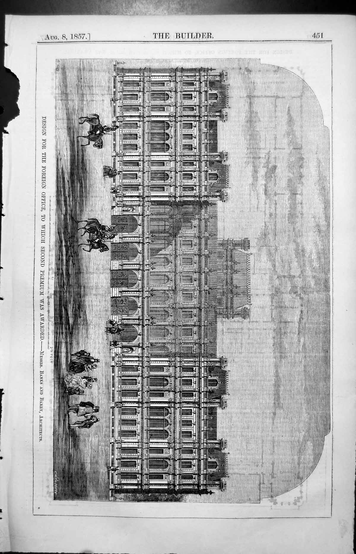 Antique Print Design Foreign Office Plan Second Premium Banks & Barry 1857 19th