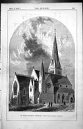 Old Antique Print St Marks Church Wrexham R Kyrke Penson Architect 1857 19th