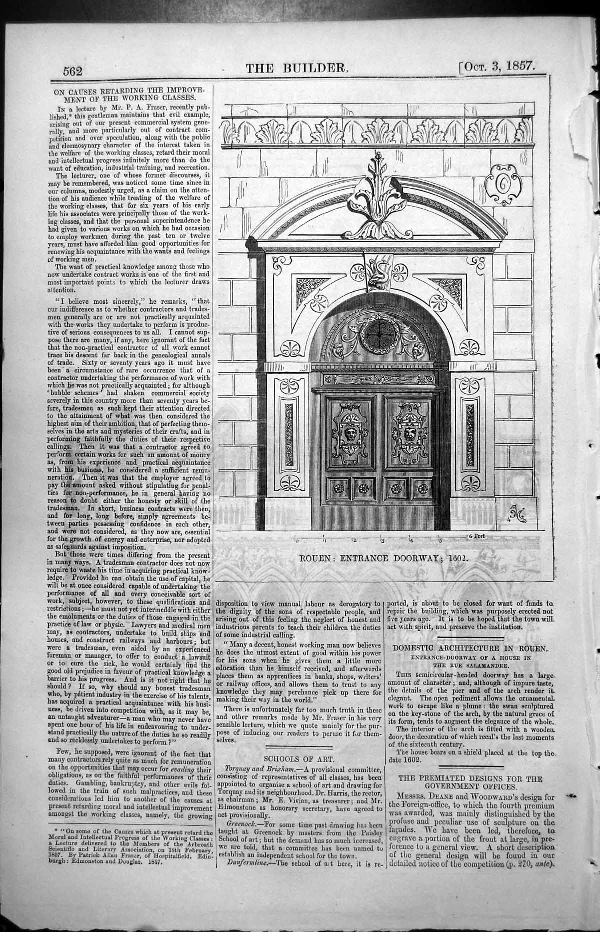 Old Antique Print Entrance Doorway House Rue Salamandre Rouen 1602 1857