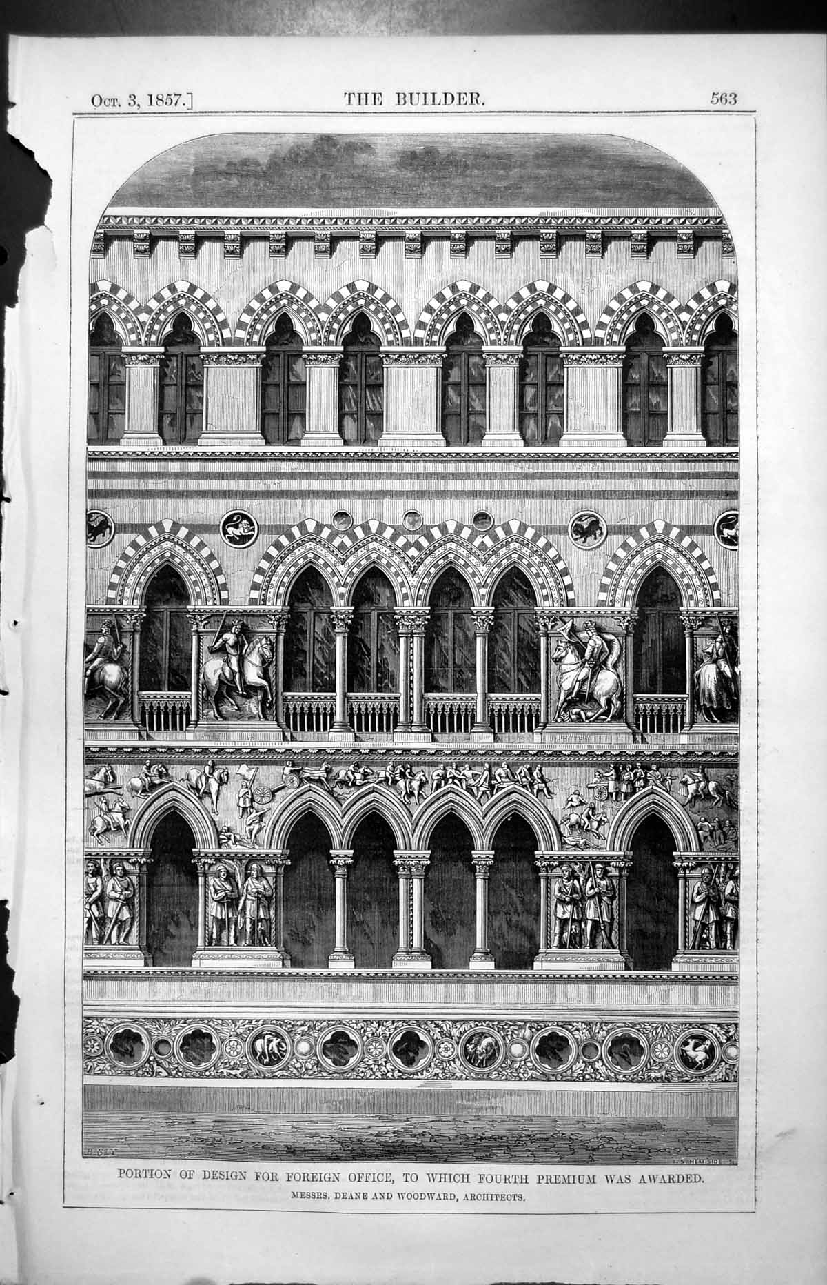 Old Print Design Foreign Office Fourth Premium Deane & Woodward Arch 1857 19th