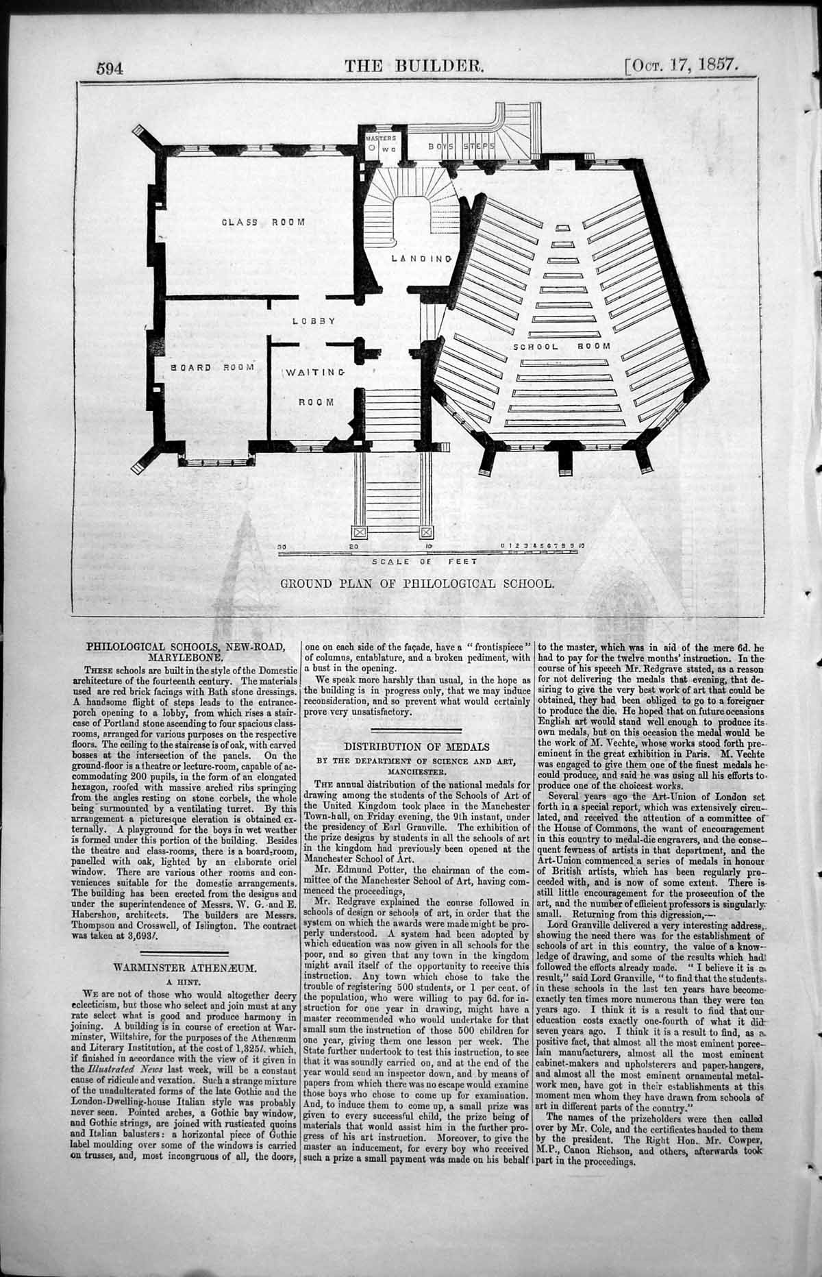 Old Plan Philological School New Road Marylebone Habershon Arch 1857 Victorian