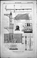 Old Print Chelsea Suspension Bridge Details High Low Water Bed River 1857 19th