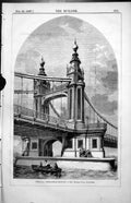 Original Old Antique Print Chelsea Suspension Bridge Thomas Page Engineer 1857