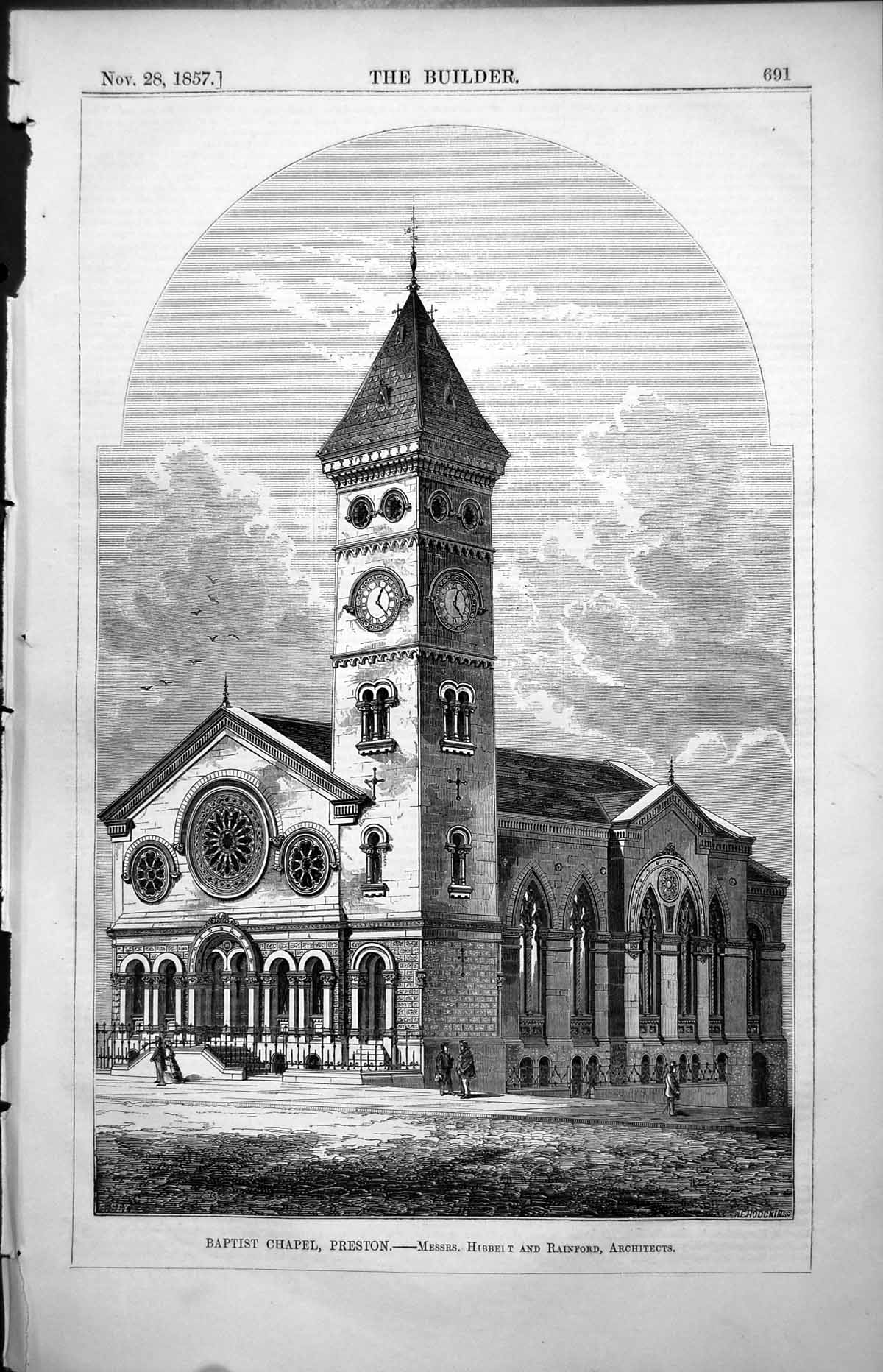 Old Exterior Baptist Chapel Preston Messrs Hibbert & Rainford Arch 1857 19th