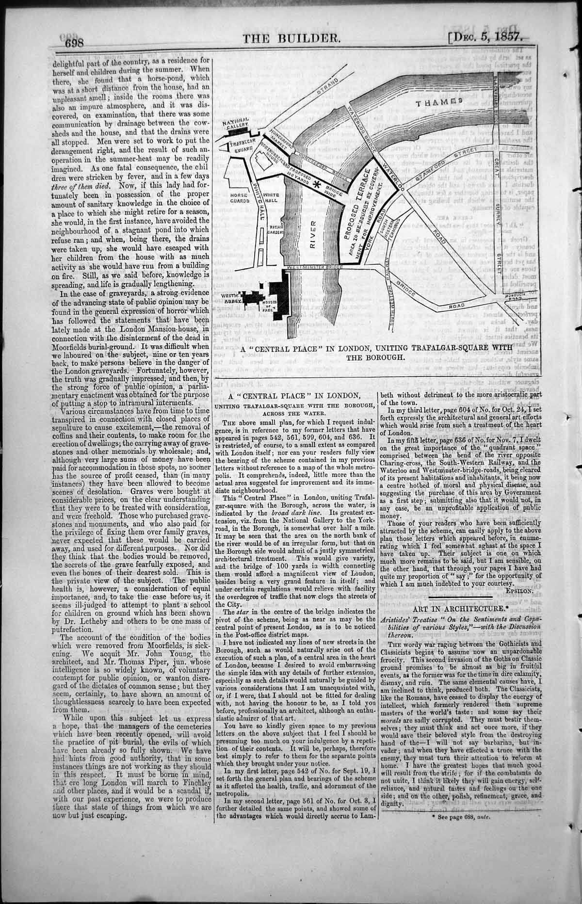 Old Print Central Place London Uniting Trafalgar Square With Borough 1857 19th