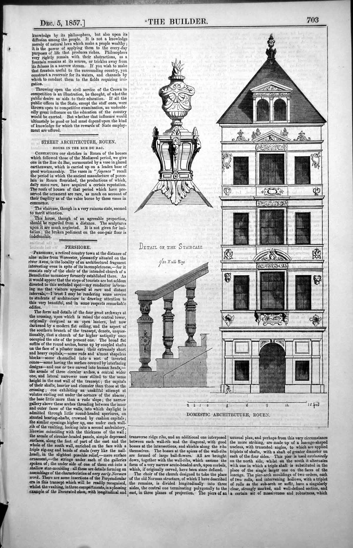 Print Street Architecture Rouen Rue Du Bac Detail Staircase Vase Fayence1857