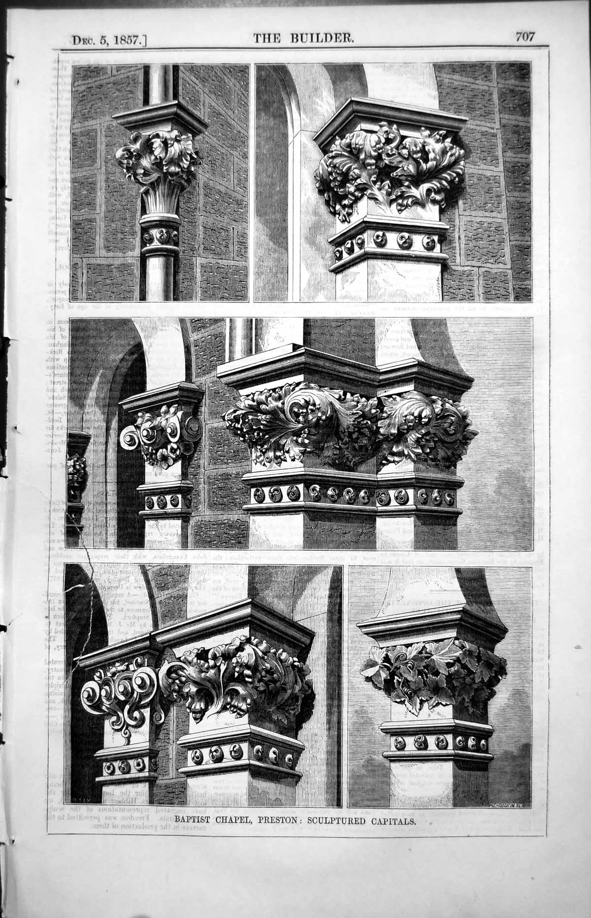 Old Baptist Chapel Preston Sculptured Capitals Hibbert & Rainford 1857 19th