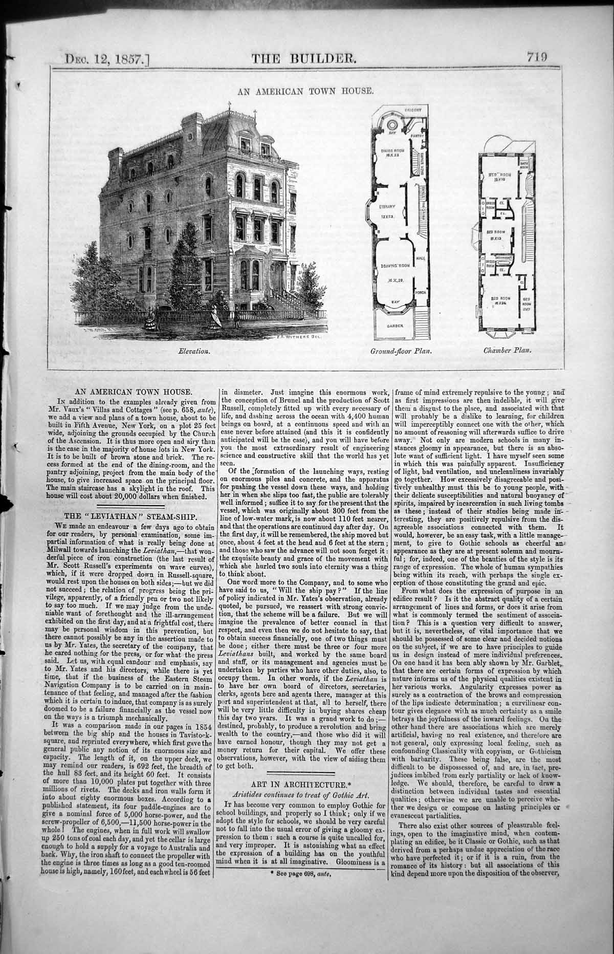 Old American Town House Fifth Avenue New York Ground Chamber Plan1857 Victorian