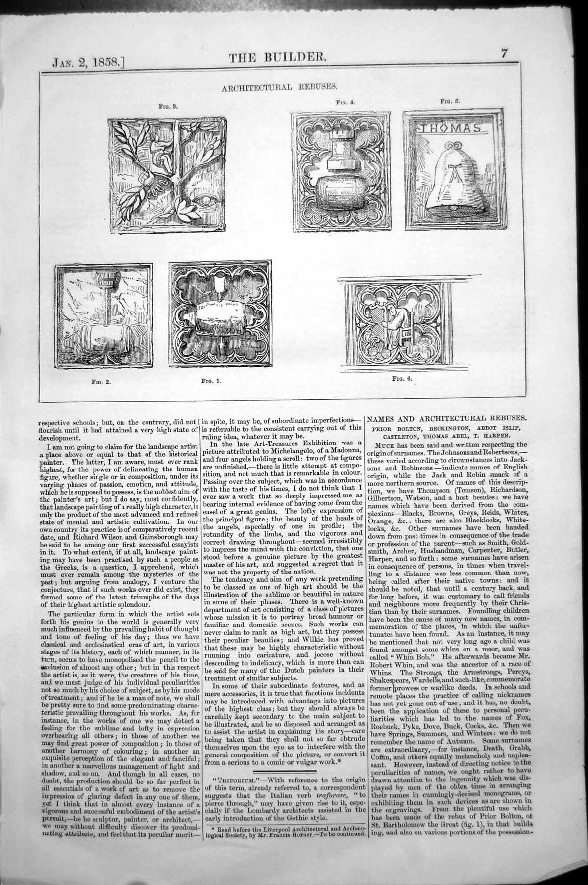 Antique Print Names Architectural Rebuses Prior Bolton Beckington Harper 185