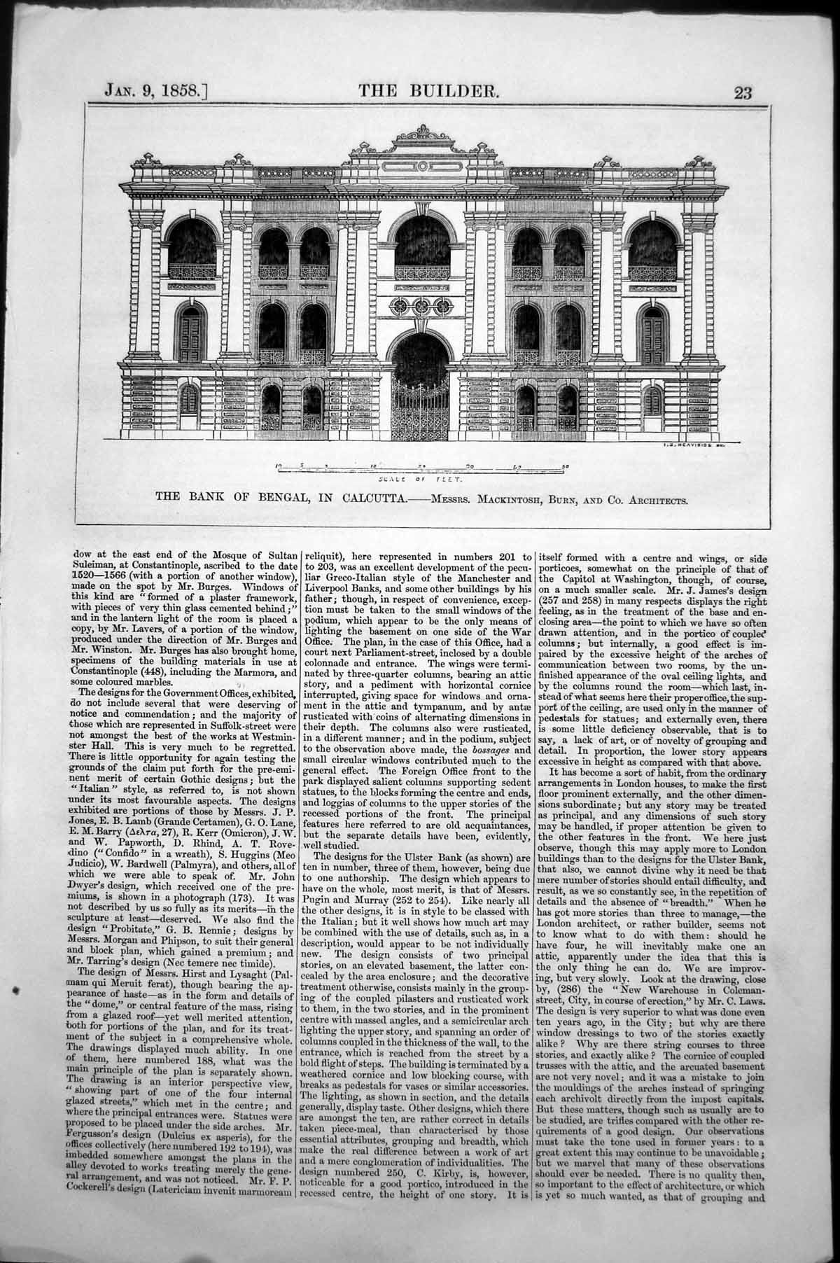 Antique Old Print Bank Bengal Calcutta Messrs Mackintosh Burn & Co Arch 1858