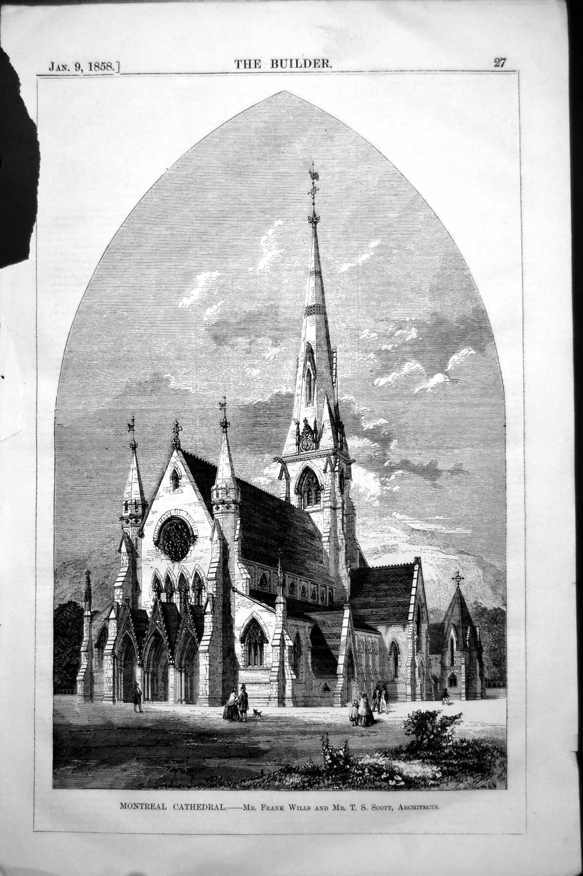 Old Antique Print Montreal Cathedral Frank Wills Ts Scott Architects 1858 19th