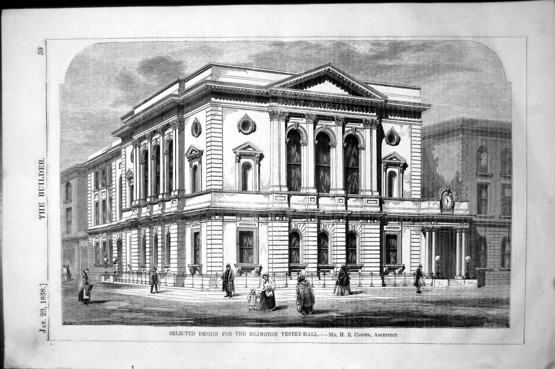 Old Selected Design For Islington Vestry Hall He Cooper Architect 1858 Victorian