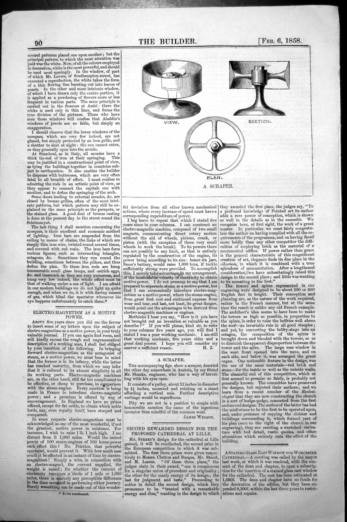 Original Old Antique Print A Scraper Plan Section View 1858 19th