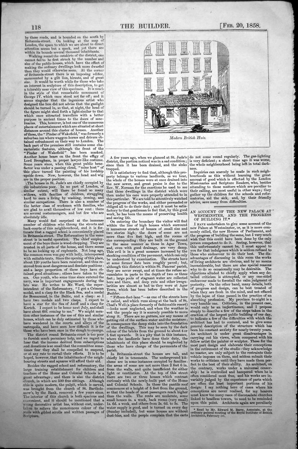 Antique Old Print Modern British Huts Backdrop More Superior Buildings 1858