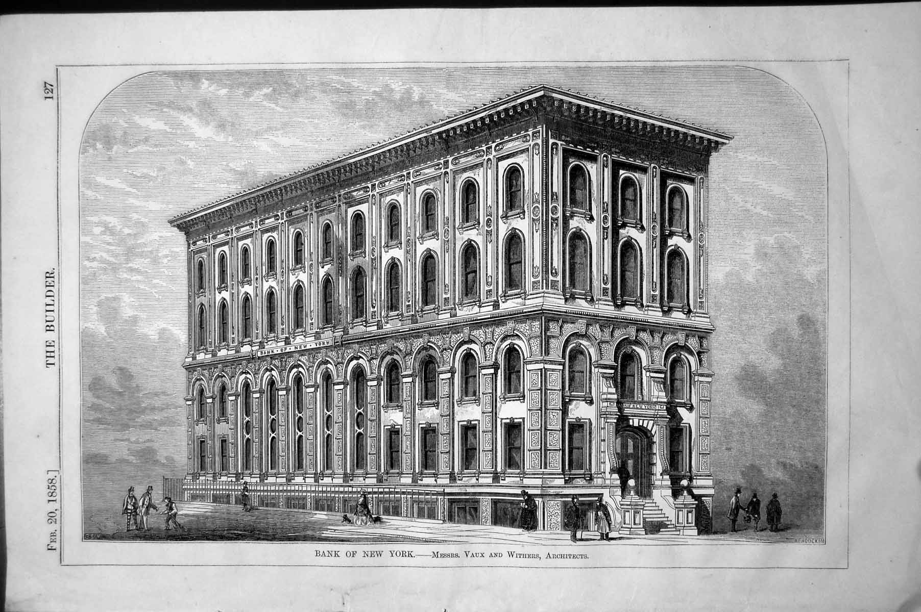 Antique Old Print Bank New York Messrs Vaux Withers Architects External 1858