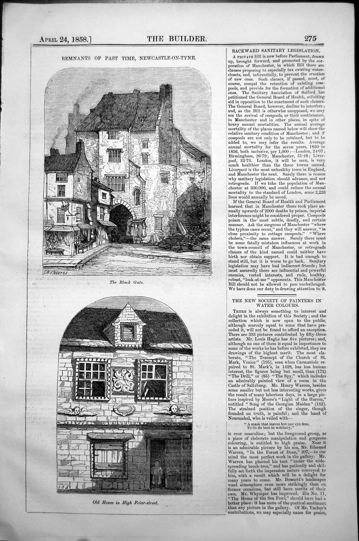 Antique Print Remnants Past Time Newcastle-Upon-Tyne Black Gate House 1858 19th