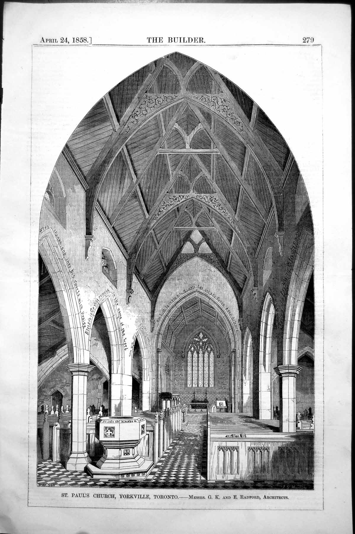 Old Print St. Paul'S Church Yorkville Toronto Gk & E Radford Archts 1858 19th