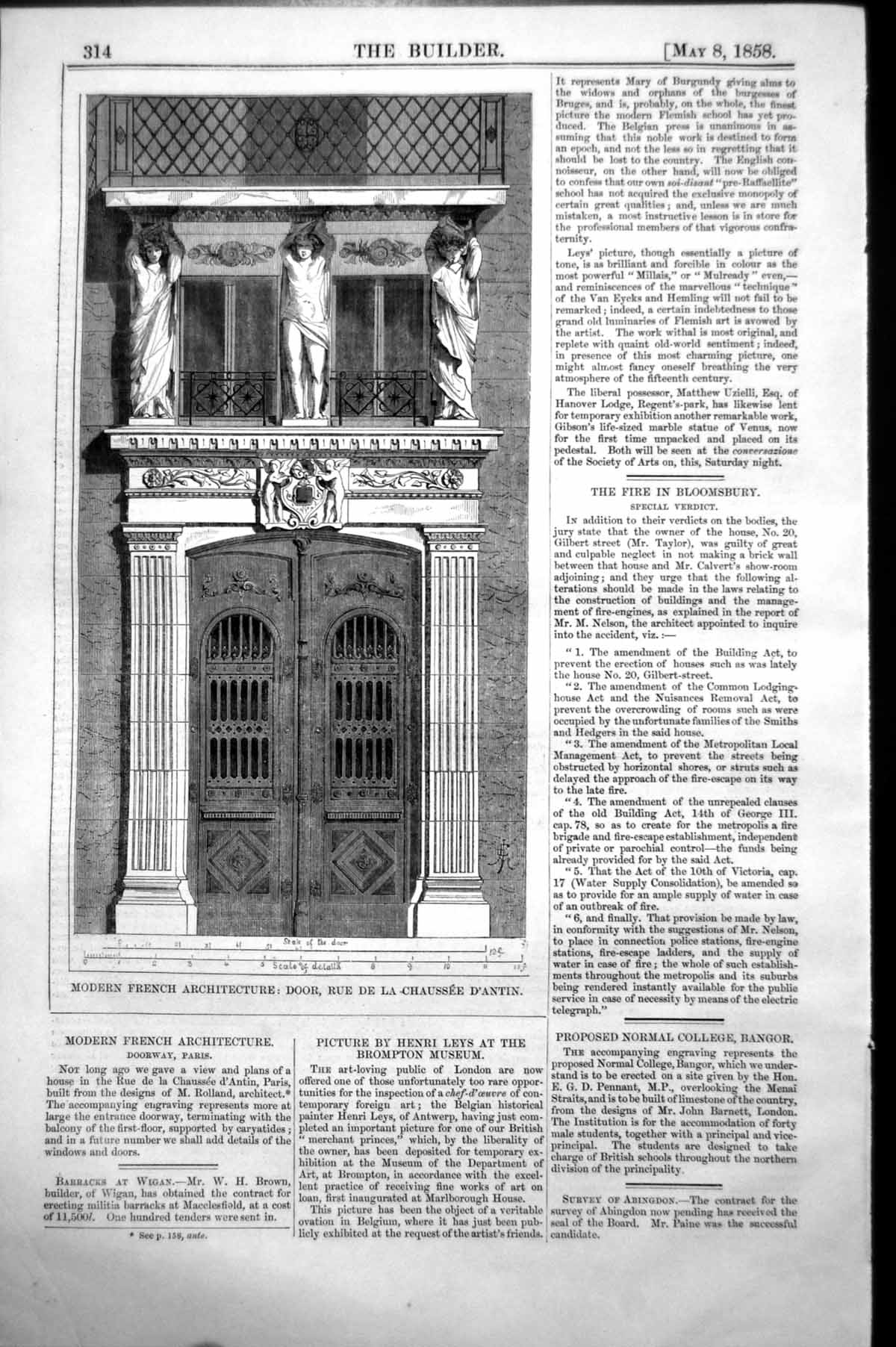 Old Print Modern French Architecture Rue De La Chaussee D'Antin Door 1858 19th