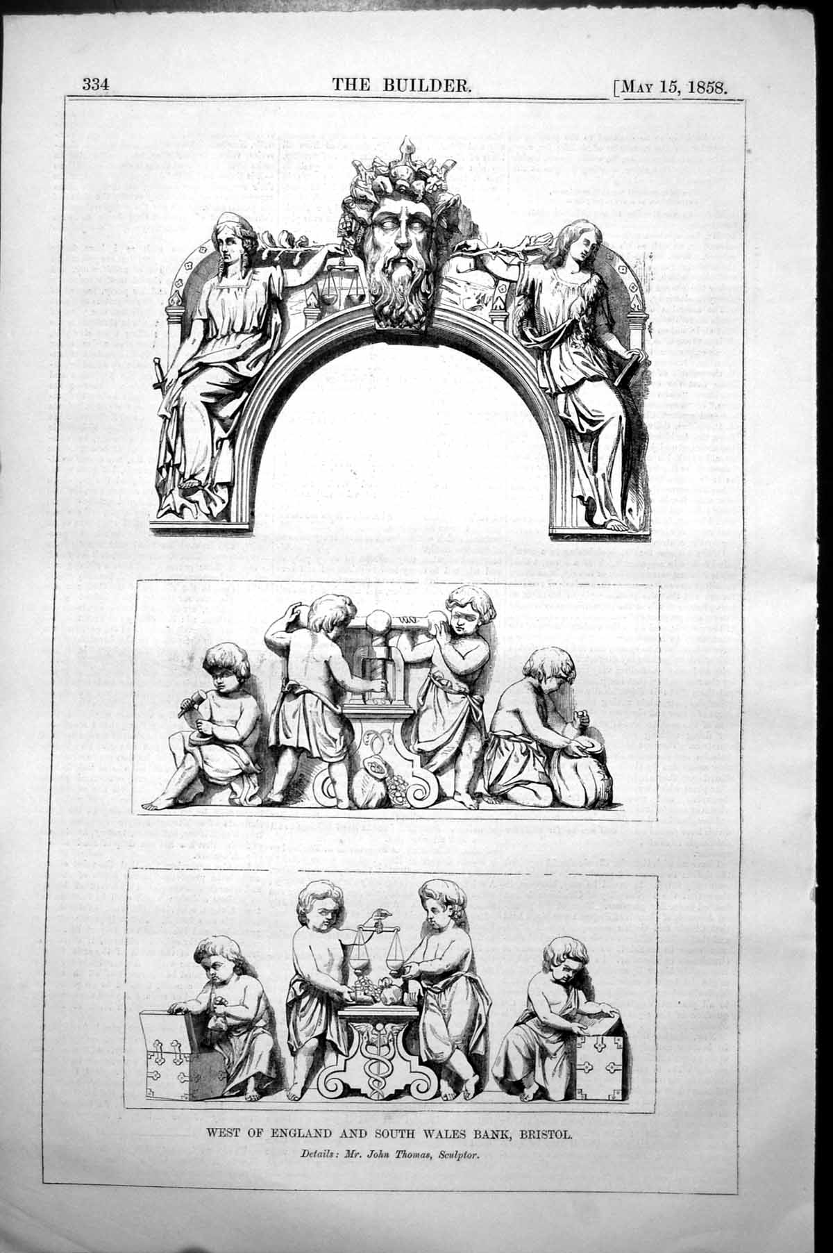 Antique Old Print West England South Wales Bank Bristol Details J Thomas 1858